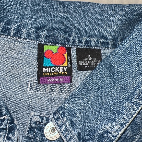 Vintage 90's Mickey Unlimited Jean Denim Button Down Vest Disney Mouse1X - Picture 2 of 5